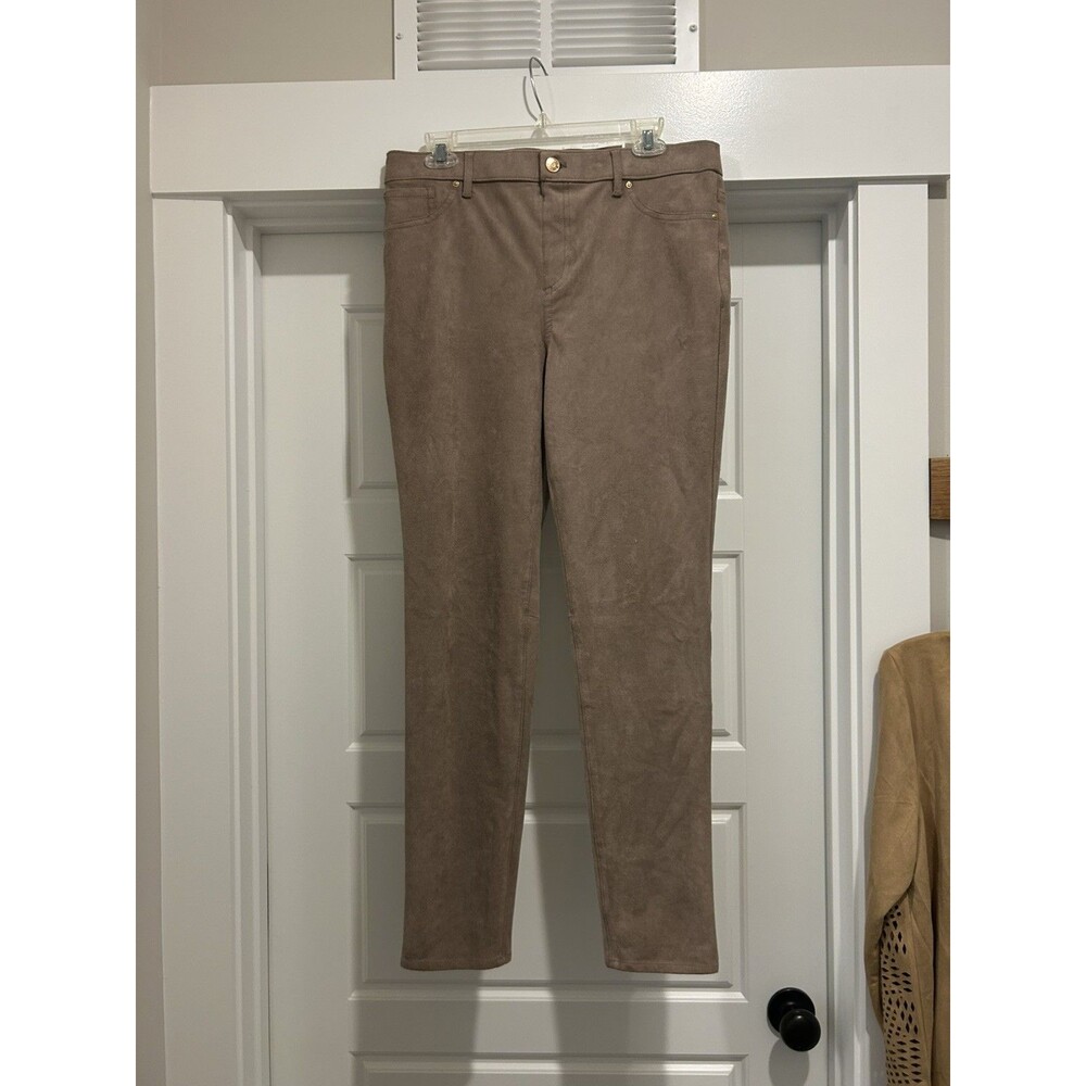 Chicos Faux-Suede Tan Slim Pants store Size 1 US size 8 Cozy Western Modern City